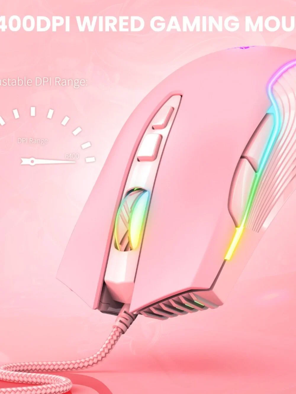 Gamer Cute RGB 6400 DPI Wired Gaming Mouse Breathing LED Optical USB 7 Buttons